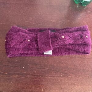 Purple Knit Wool Headband with Button Detail